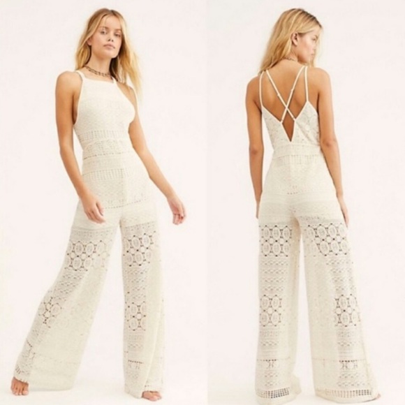 NWOT FREE PEOPLE CROCHET FLARE JUMPSUIT - Picture 9 of 9